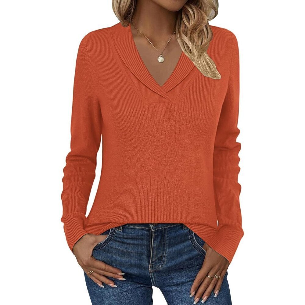 Womens Sweater Knit V Neck Long Sleeve Tunic Casual Fall Outfit
